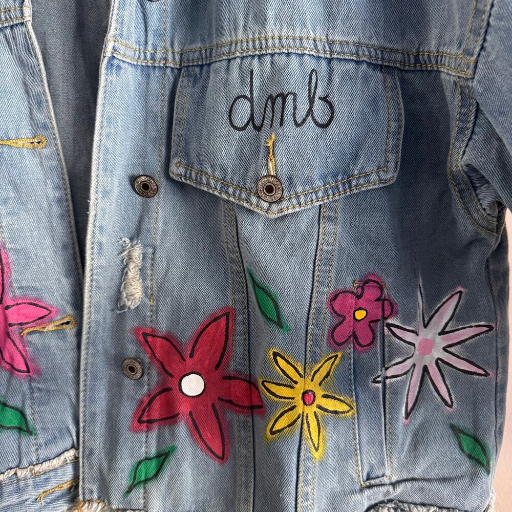 Wren and Glory Hand Painted Floral Denim Jean Jacket Monogrammed Custom - Picture 3 of 7